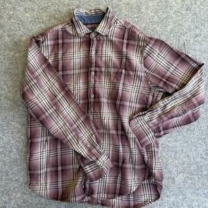 32 Bar Blues Shirt Mens Medium Burgundy Plaid Long Sleeve Button‎ Up Casual Jazz